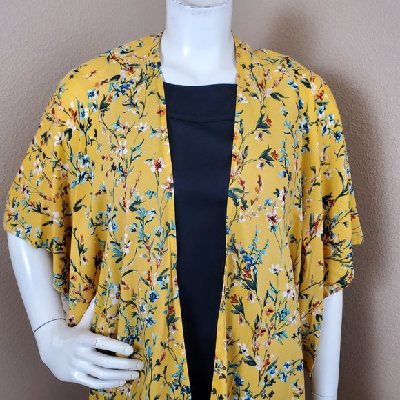 TYSA Yellow Floral Kimono Cardigan~Size 0/1 - Picture 2 of 9
